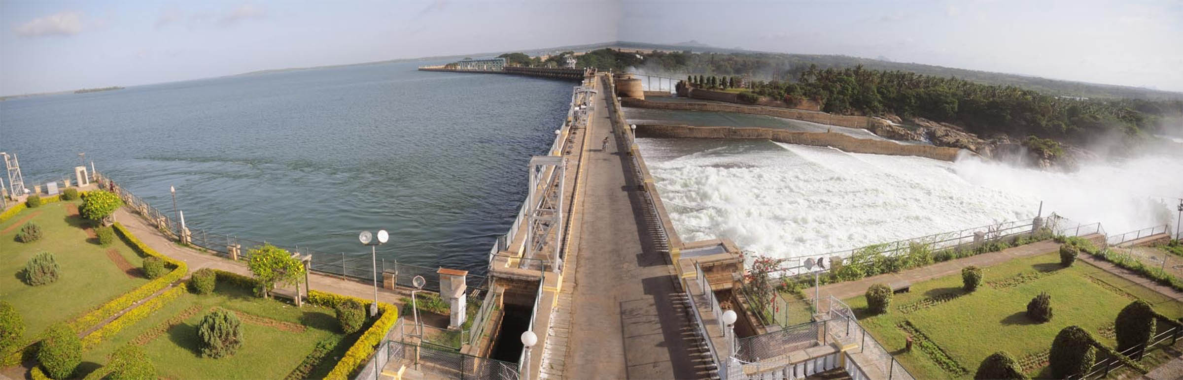 A view of KRS Reservoir in Mandya Dist on Tuesday as water released from all gates. --KPN
